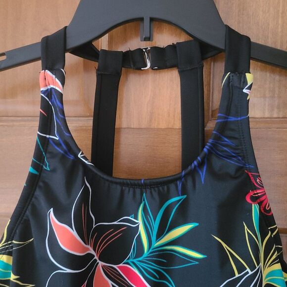 Eco Beach Women's High Neck One-Piece Swimsuit Color Black/Multi Size Large NWT - Picture 4 of 16